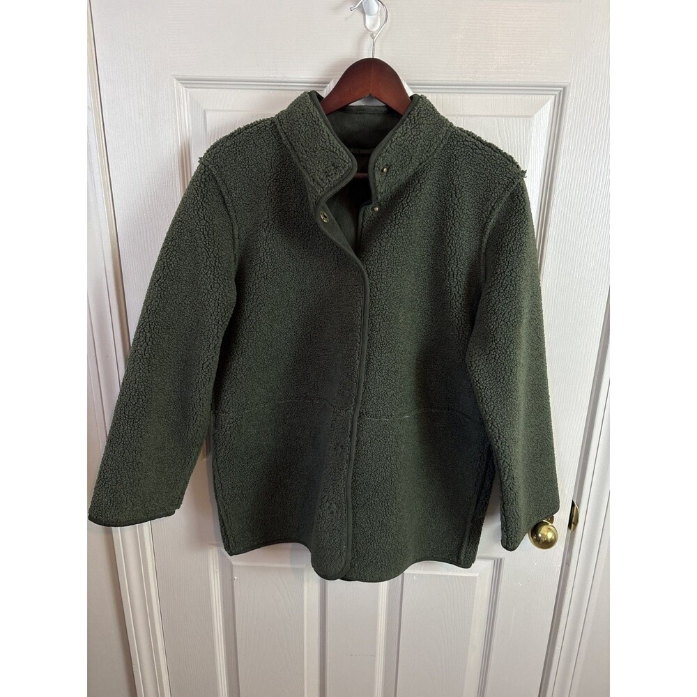 Pure Jill Reversible Teddy Coat Jacket Suede and Sherpa Olive Green - 451